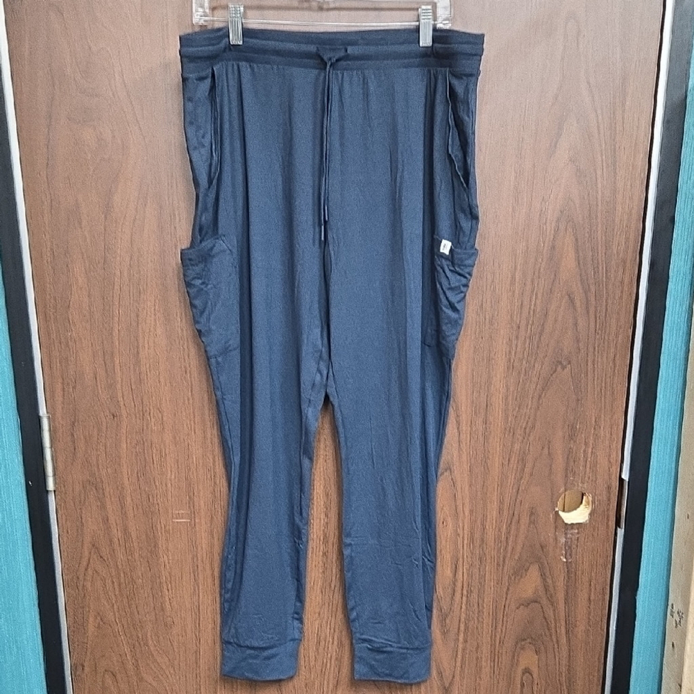 Frank & Oak Size XL Navy High Waisted Cargo Jogger Lounge Pant